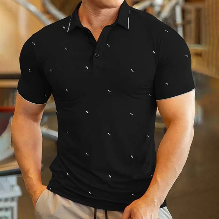 BrosWear Men Geo Print Short Sleeved Polo Shirt