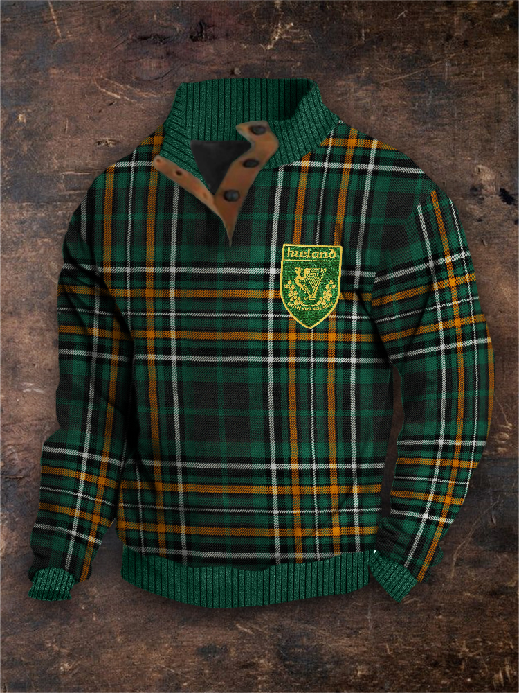 Comstylish Men's Erin Go Bragh Embroidered Ireland National Tartan Cozy Pullover