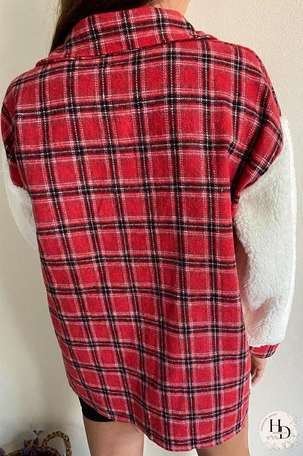 Red Fashion Casual Plaid Print Split Joint Cardigan Turndown Collar Outerwear