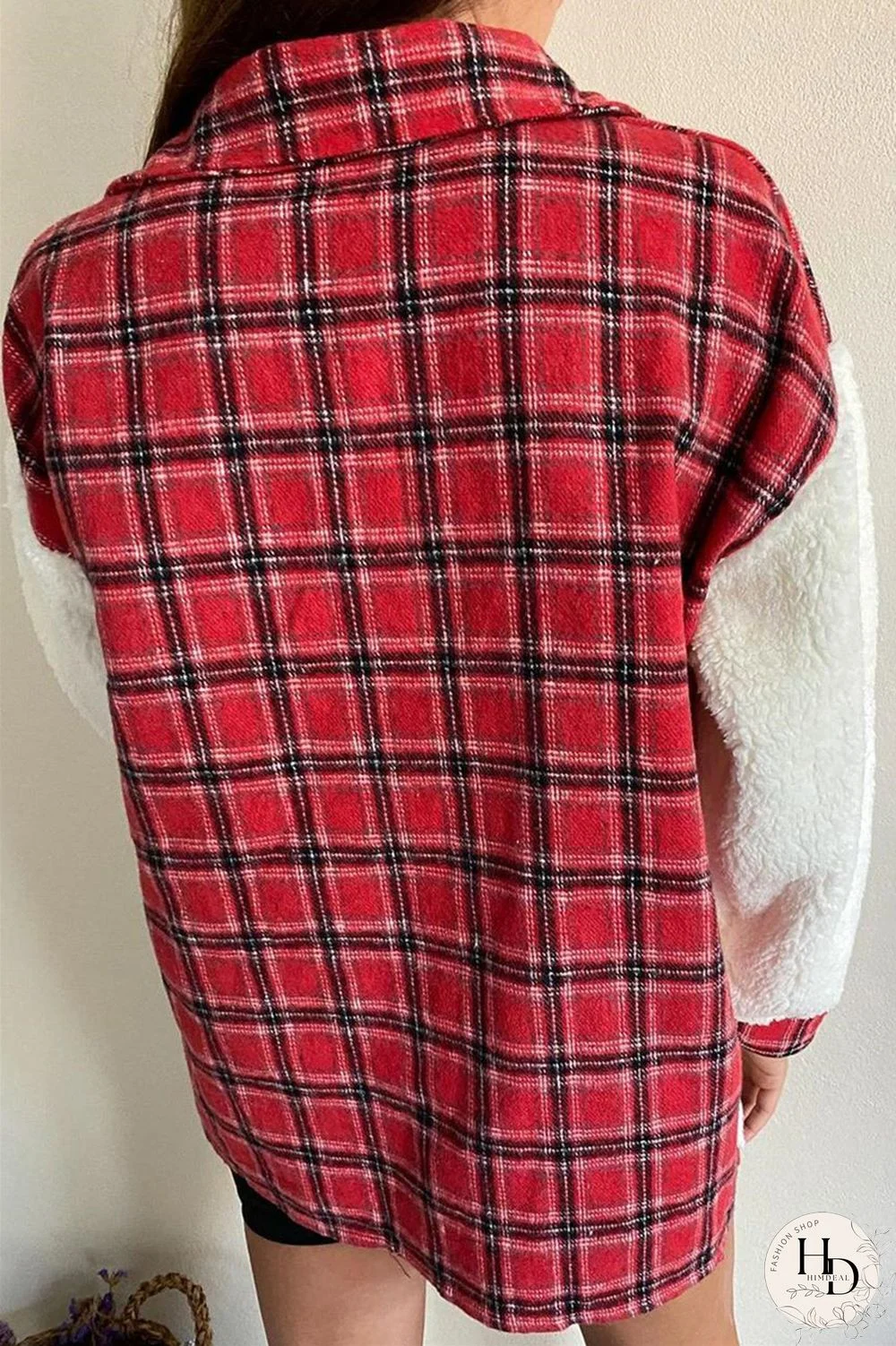 Red Fashion Casual Plaid Print Split Joint Cardigan Turndown Collar Outerwear