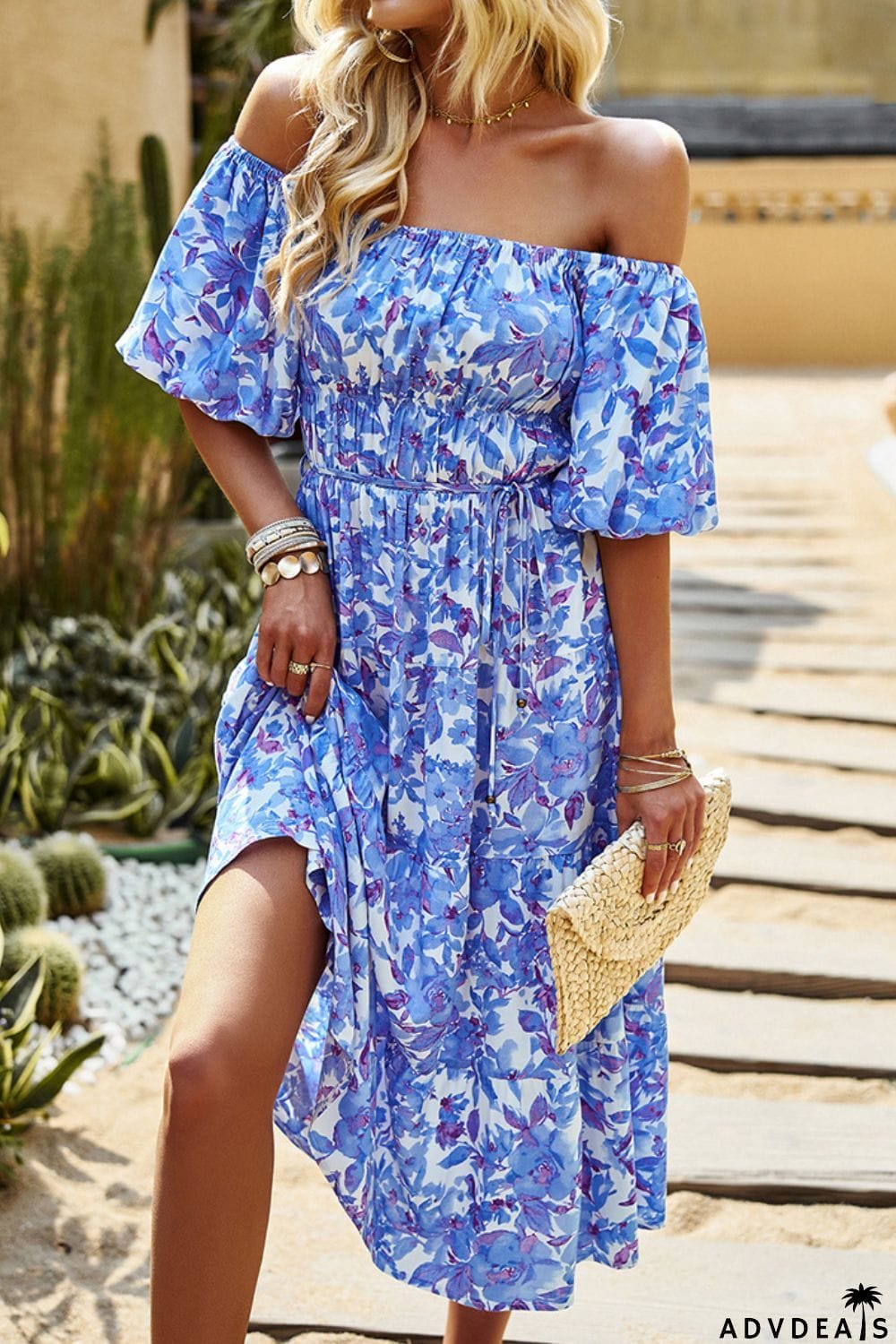 Floral Square Neck Tiered Midi Dress