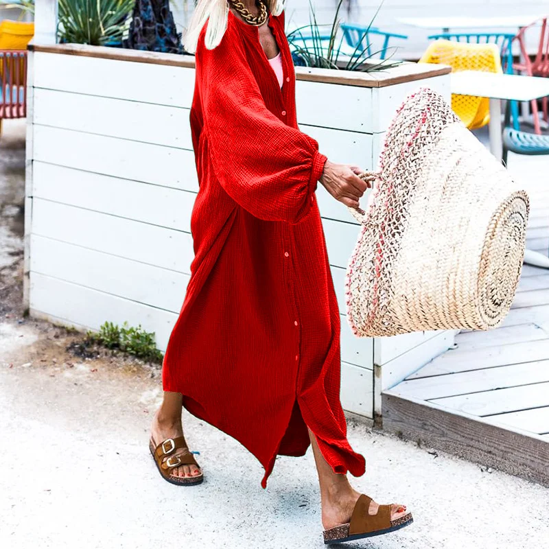 Woherb Woherb Spot 2024 Autumn / Winter New Ladies Solid Color Loose Holiday Wind Cardigan Long Dress-Outfit Ideas