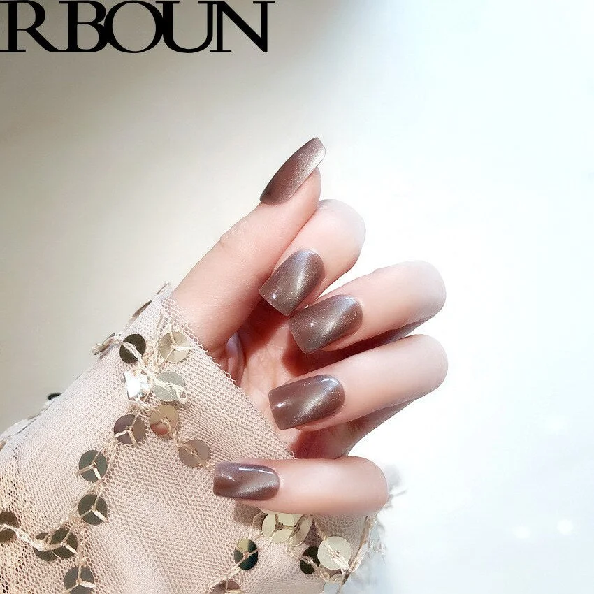 Cat Eye Nails Art Fake Nail with Glue Tips Press on Stick Coffin Designs Clear False Set Full Cover Artificial Box Short Square-Nail Inspo