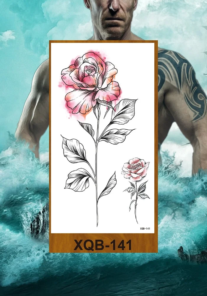 Temporary Tattoos Stickers Women Girl Chest Arm Fake Tatoo Lotus Peony Rose Magnolia Flowers Totem Face Body Makeup Waterproof