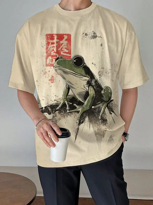 Men's Japanese Frog Art Print Casual T-Shirt