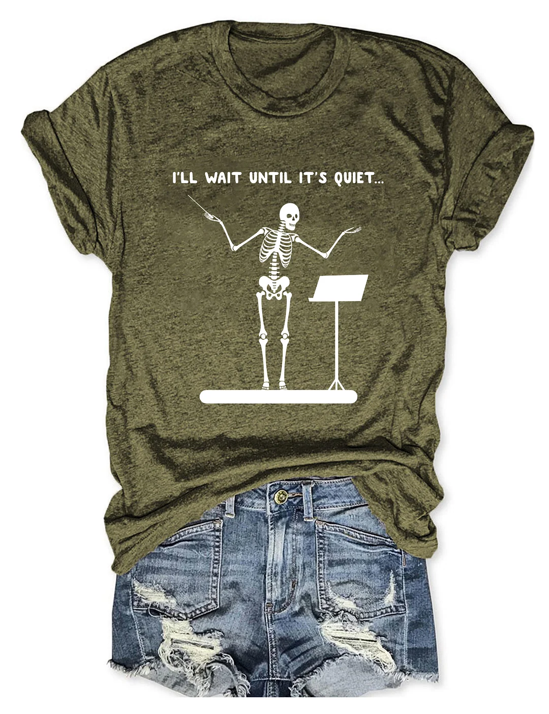 I'll Wait Until It's Quiet Funny Skeleton Band Director T-shirt