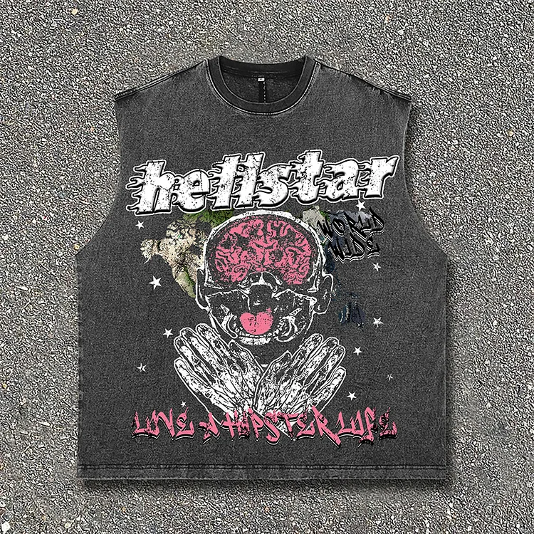 Vintage Hellstar Graphic Print Acid Washed Tank Top