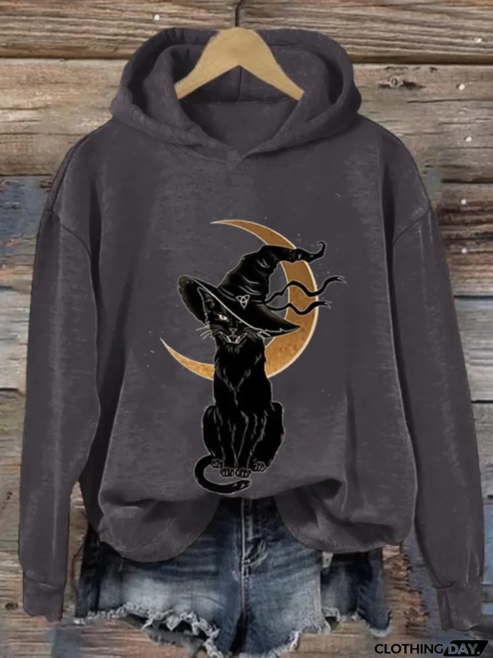 Women's Halloween Moon Cat Witch Print Casual Sweatshirt