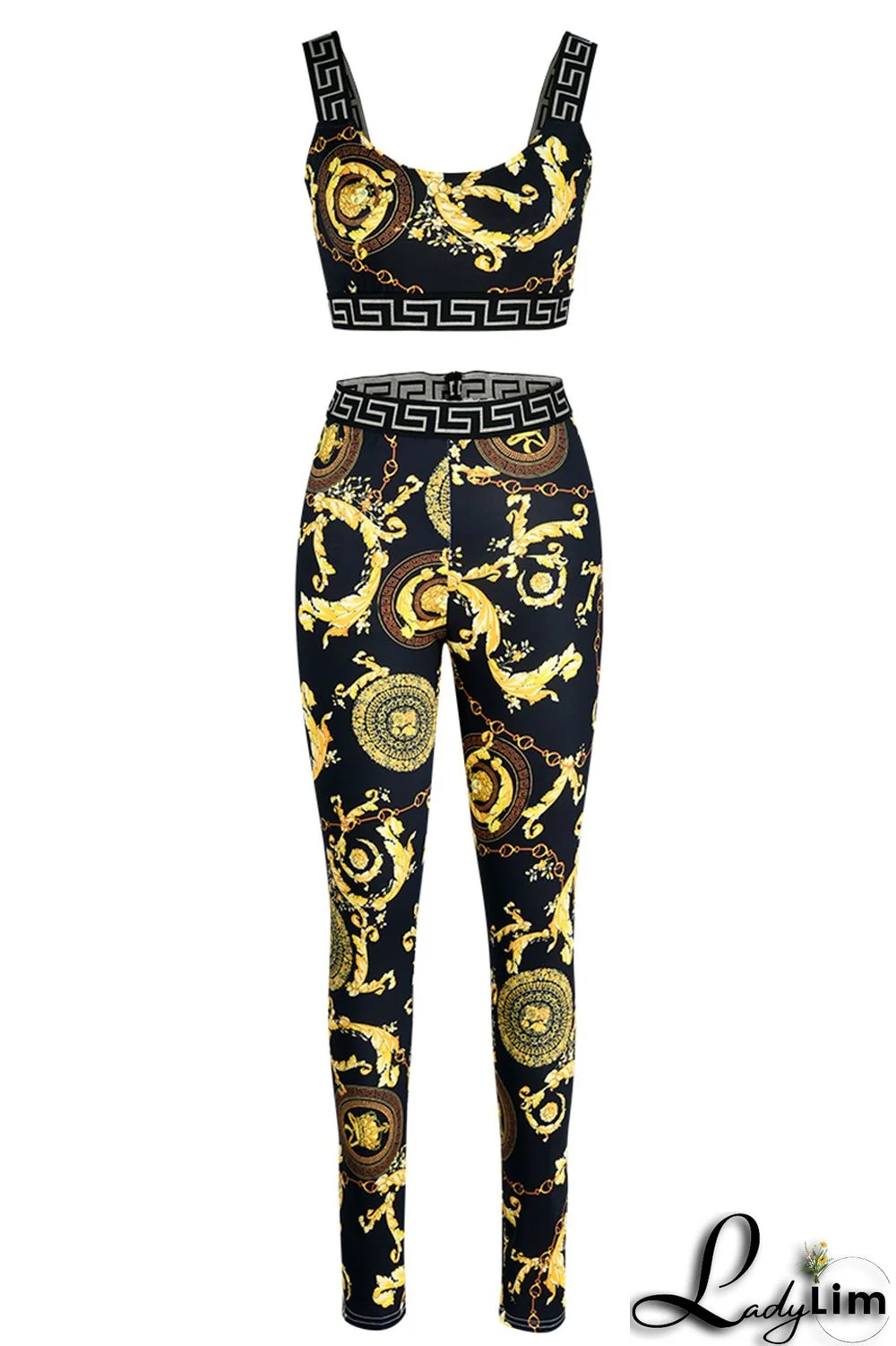 Red Fashion Casual Print Patchwork Backless O Neck Sleeveless Two Pieces