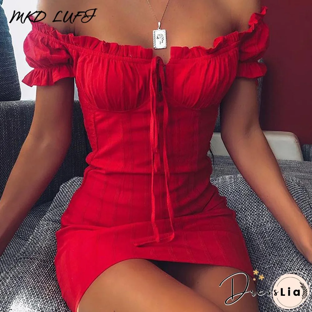 Sexy Off Shoulder Smocked Bodycon Dress Women Strapless Ruffles Mini Red Dresses Short Party Club Dress Vestidos Dropshipping