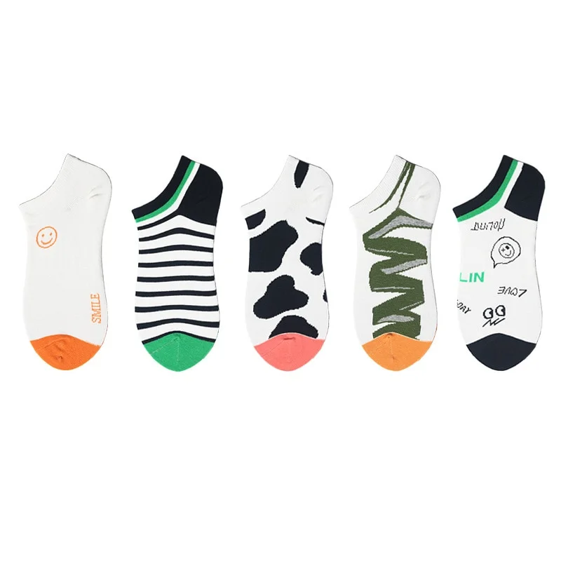 Designer Socks-Assorted Colors Trendy & Fashionable Graffiti Stripes, Simple Unisex Boat Socks