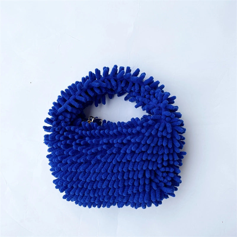 Women’s Plush Solid Color Basic Classic Style Square Zipper Handbag