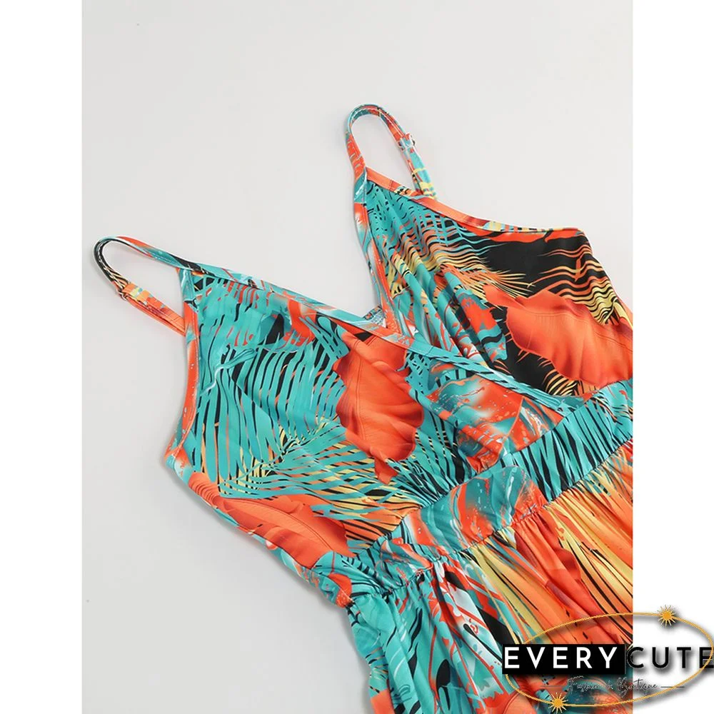 Orange Bohemia Print V Neck Maxi Dress