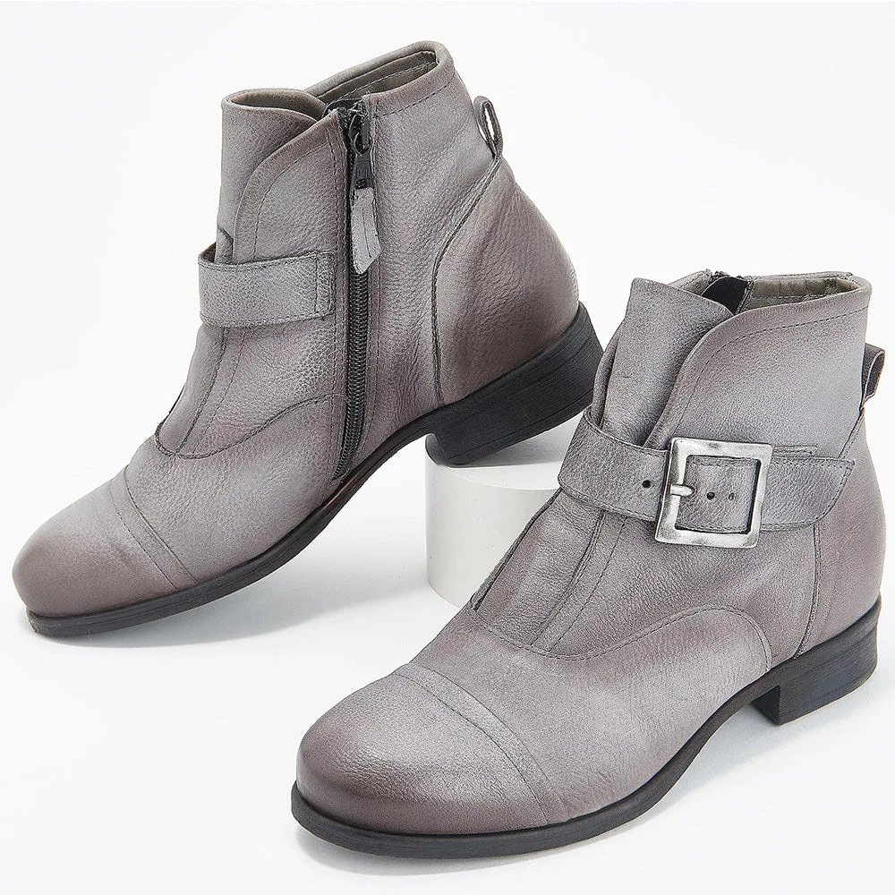 Smiledeer New women's autumn and winter solid color round toe buckle high boots