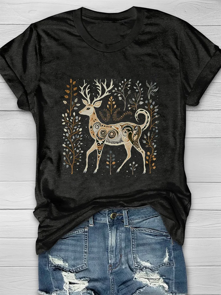 Vintage Reindeer Folk Art T-shirt
