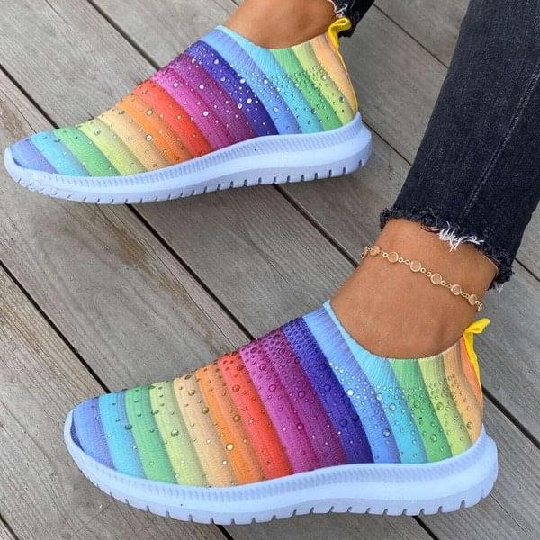 Women Fashion Breathable Mesh Sneakers Crystal Sparkly Sock Shoes
