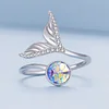 925 Sterling Silver Mermaid Fishtail Opening Ring（Adjustable Ring）