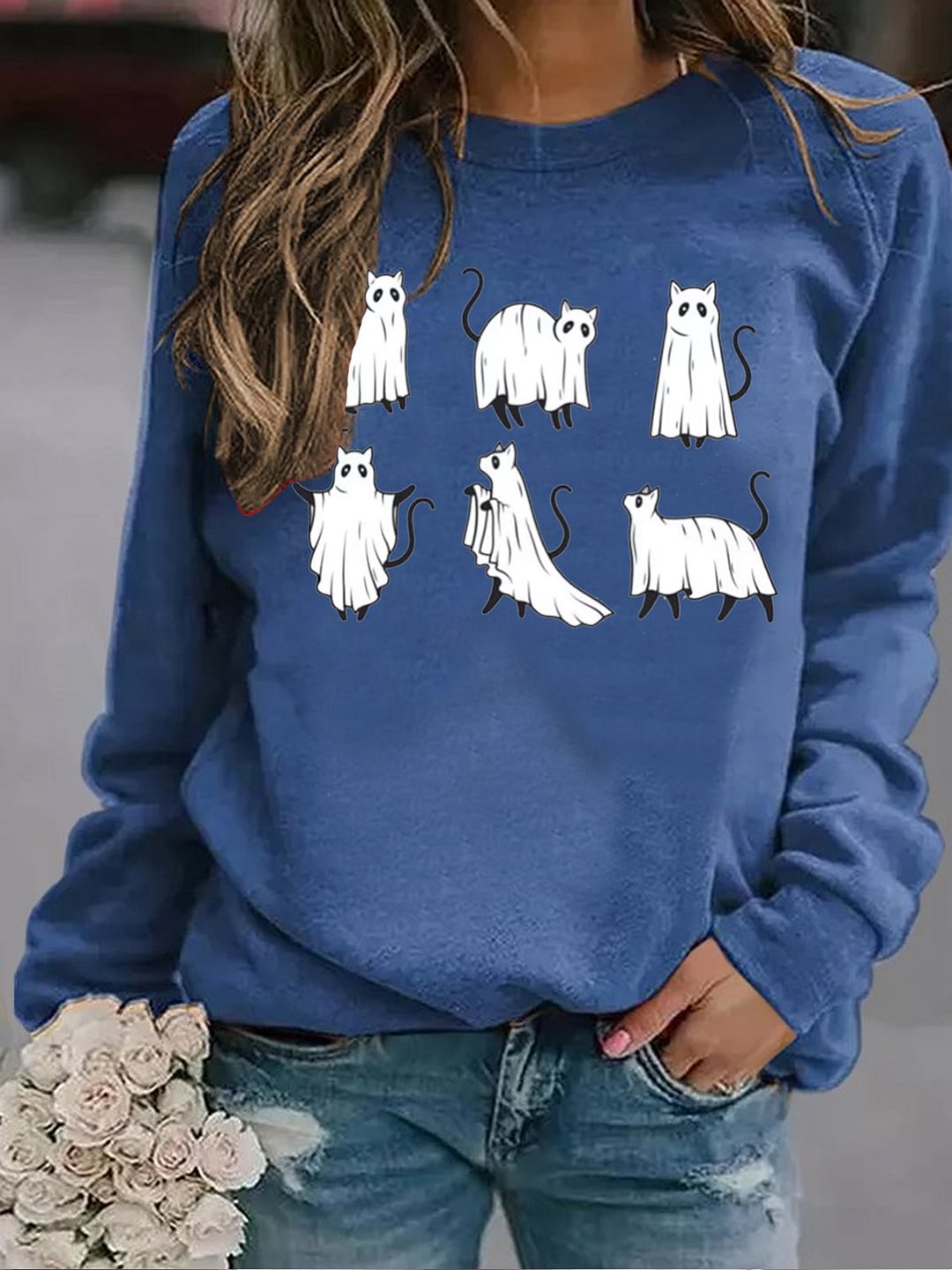 Black Cat Spooky Long Sleeve Sweatshirt