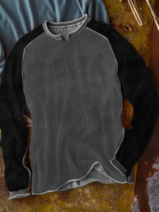 Men's Waffle Collar Colorblock Long Sleeve T-Shirt