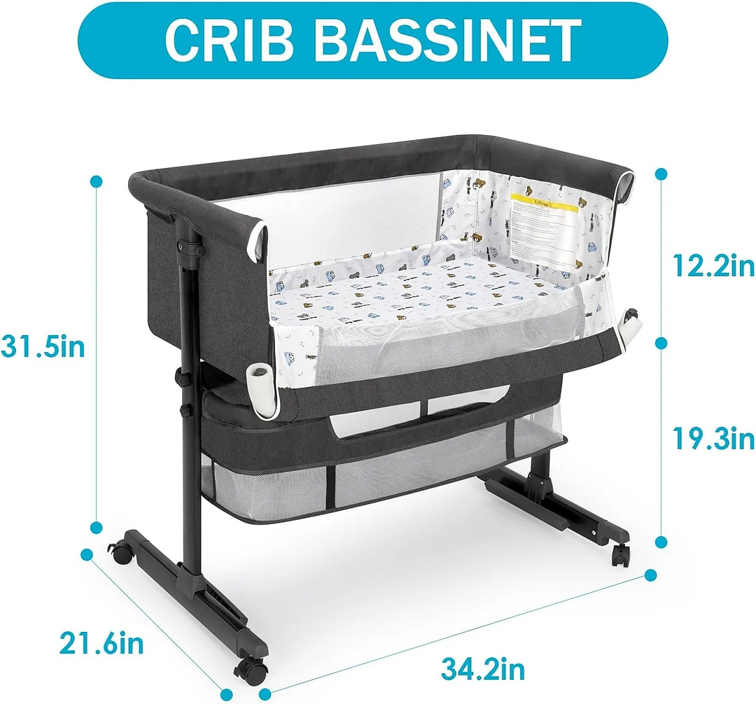 Baby Bassinet, Baby Basinet Bedside Sleeper, Easy to Fold Portable Crib Side Bassinet 2025new Style Girl/boy bassinets (Dark Gray)