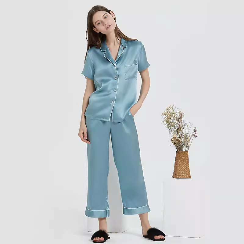 19 Momme Short Sleeve Pure Silk Pajamas REAL SILK LIFE