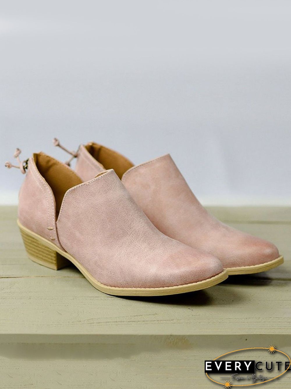 Pu Chunky Heel Zipper Pumps