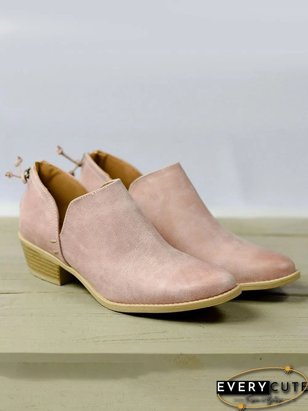 Pu Chunky Heel Zipper Pumps