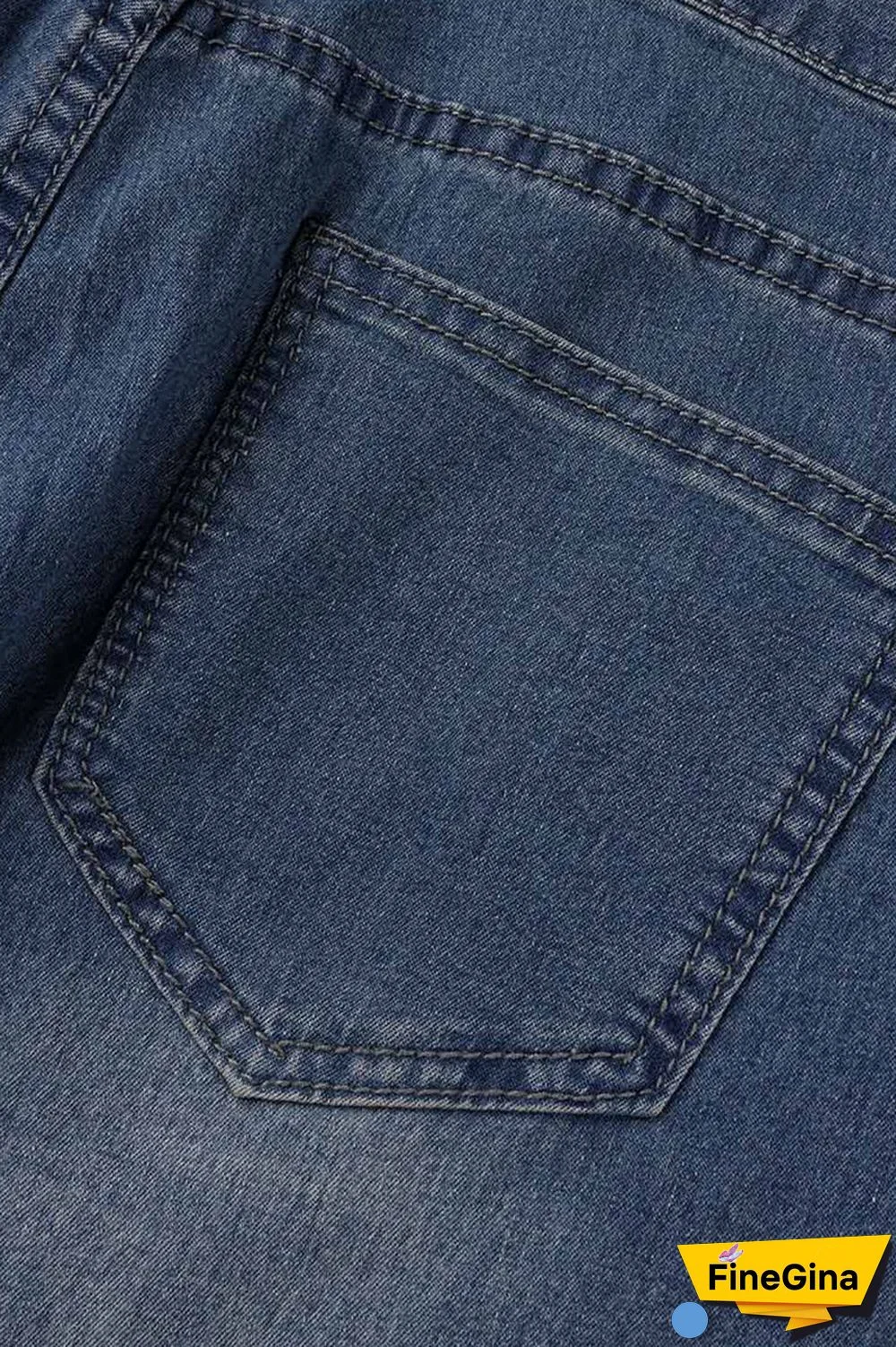 Baby Blue Casual Solid Patchwork Mid Waist Regular Denim Jeans