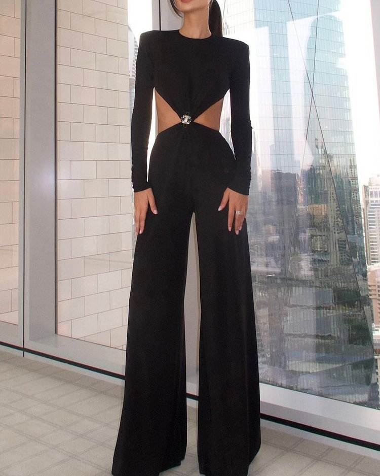 Fashion hollow long-sleeved jumpsuit