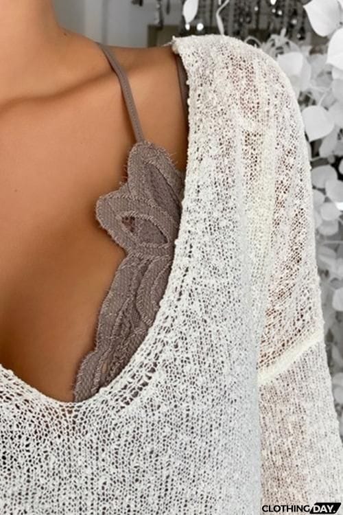 V Neck Knit Long Sleeve T Shirt