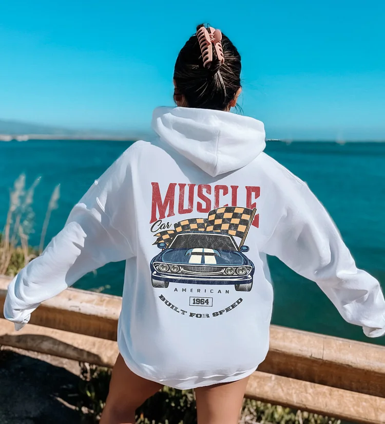 American Muscle Car Built for Speed ​​Vintage | Personalized gift | Custom Design Graphic Unisex Heavy Blend Hooded Sweatshirt