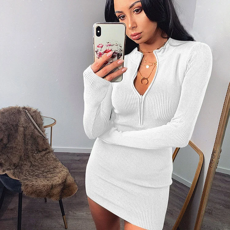 Nina Parker Dresses Solid Color Zipper Slim Fit Sexy Dress