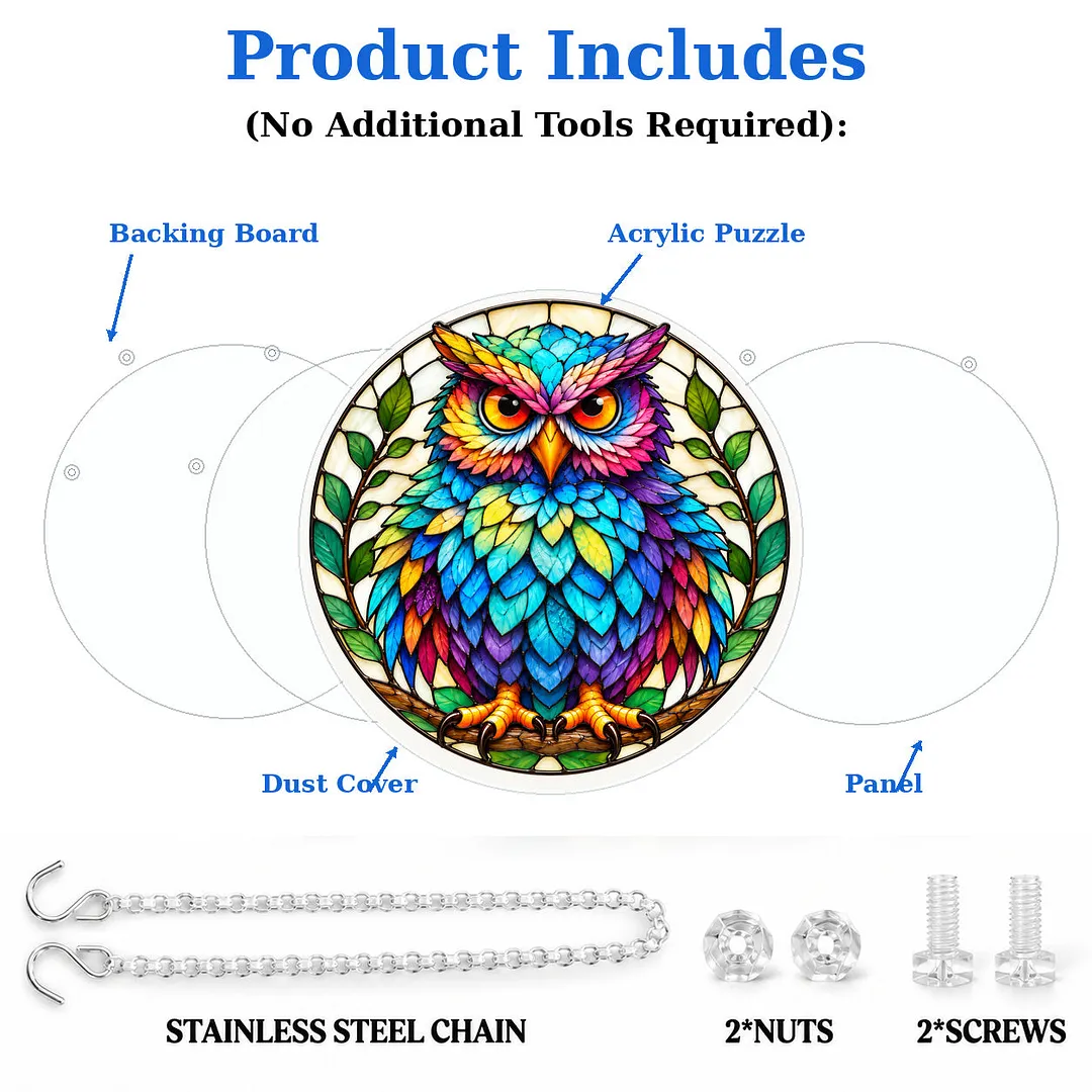 Rainbow Owl Stained Glass Suncatcher Puzzle