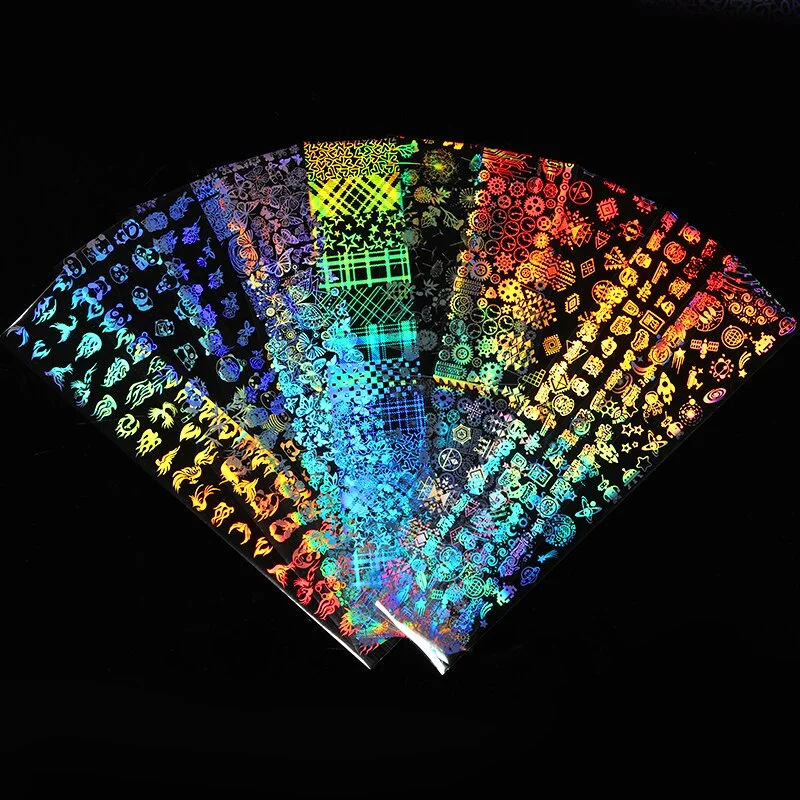 10Pcs/Bag Nail Art Transfer Foil Sticker Abstract Image Blue French Tip Wraps Adhesive Decals Nails Decoration Accessories-Nail Inspo