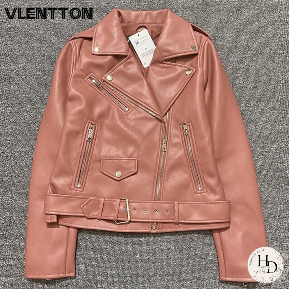Chic Autumn Sashes Purple Womens Jacket Zipper Biker Coats Female Casual Outwear Tops