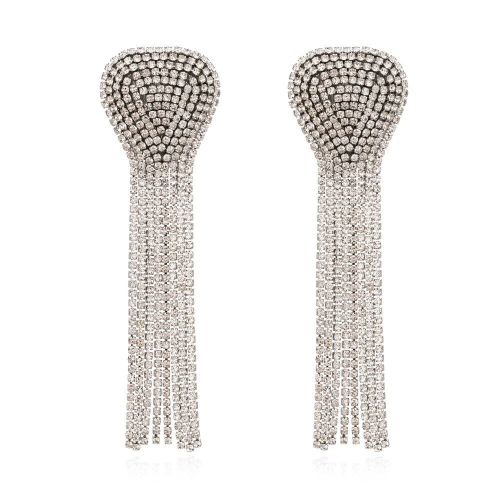 Dvacaman New Shiny Rhinestone Earrings Tassel Drop Earrings For Women Luxury Jewelry Long Dangle Earrings 2022 Party Accessories
