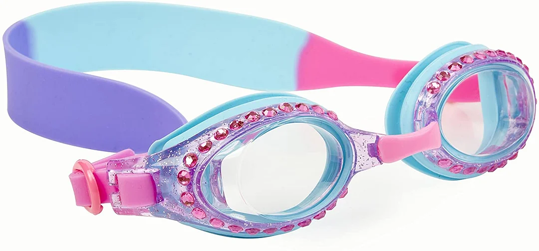 Kids Swimming Goggles - Pink and Purple Rhinestone Swim Goggles for Girls - Ages 3+ - Anti Fog, No Leak, Non Slip
