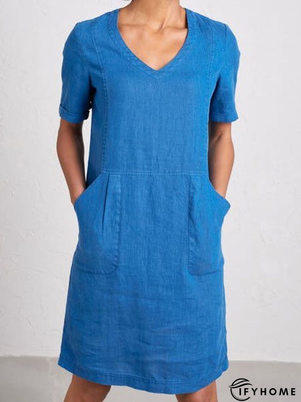 Solid Sweetheart Pockets Short Sleeve Dress | IFYHOME