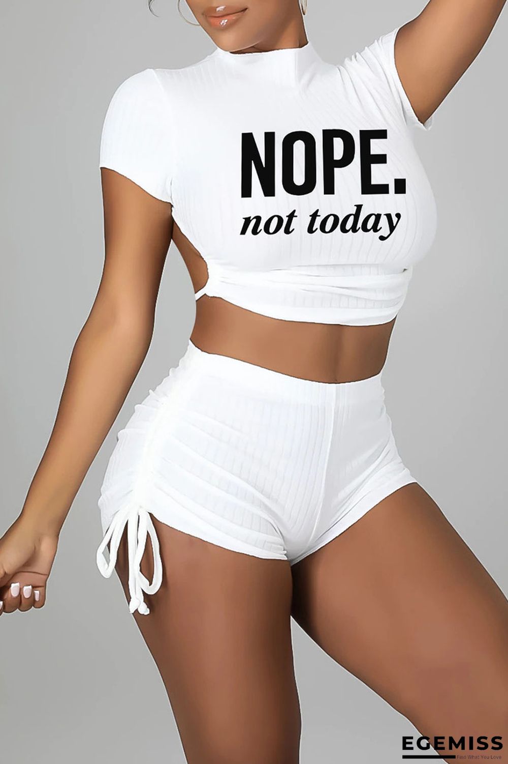 White Sexy Print Bandage Patchwork Backless O Neck Short Sleeve Two Pieces | EGEMISS