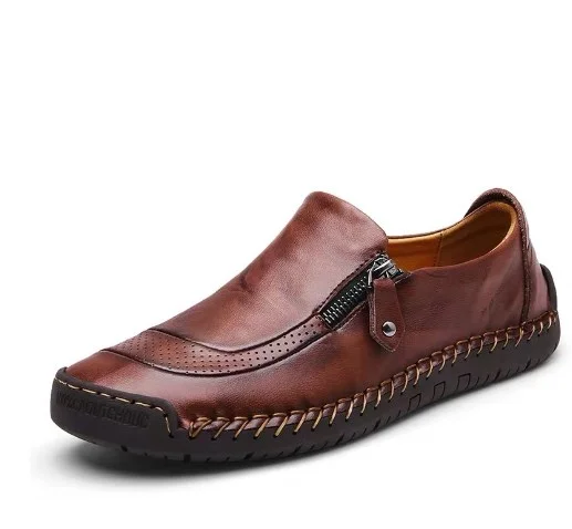 Men Hand Stitching Zipper Slip-ons Leather Shoes  Stunahome.com