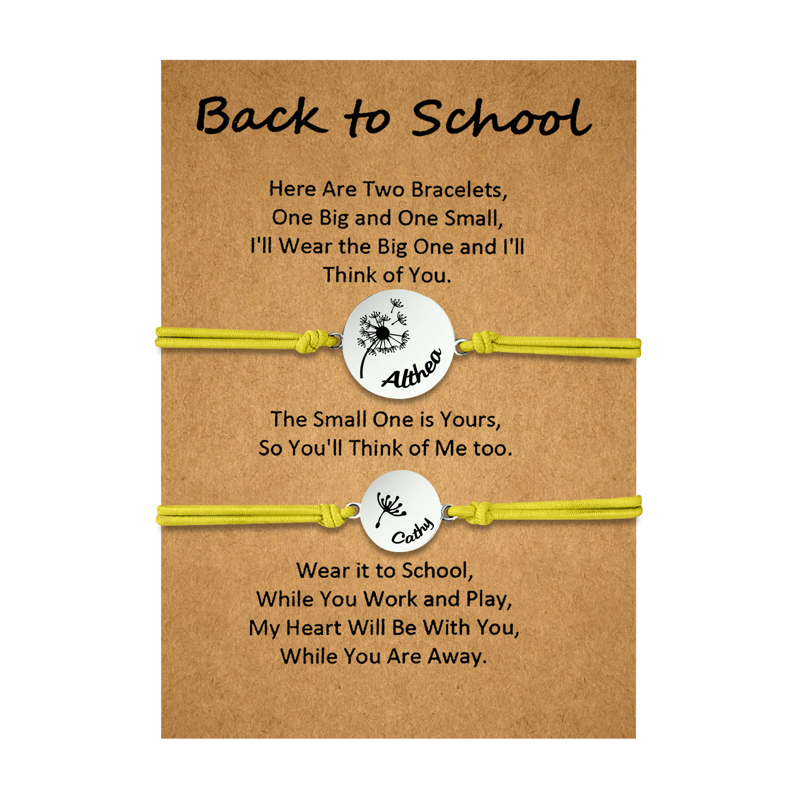 2 Pcs Dandelion Bracelet Set Custom 2 Names Adjustable Bracelets Back to School Gifts for Daughter-Jessemade AU