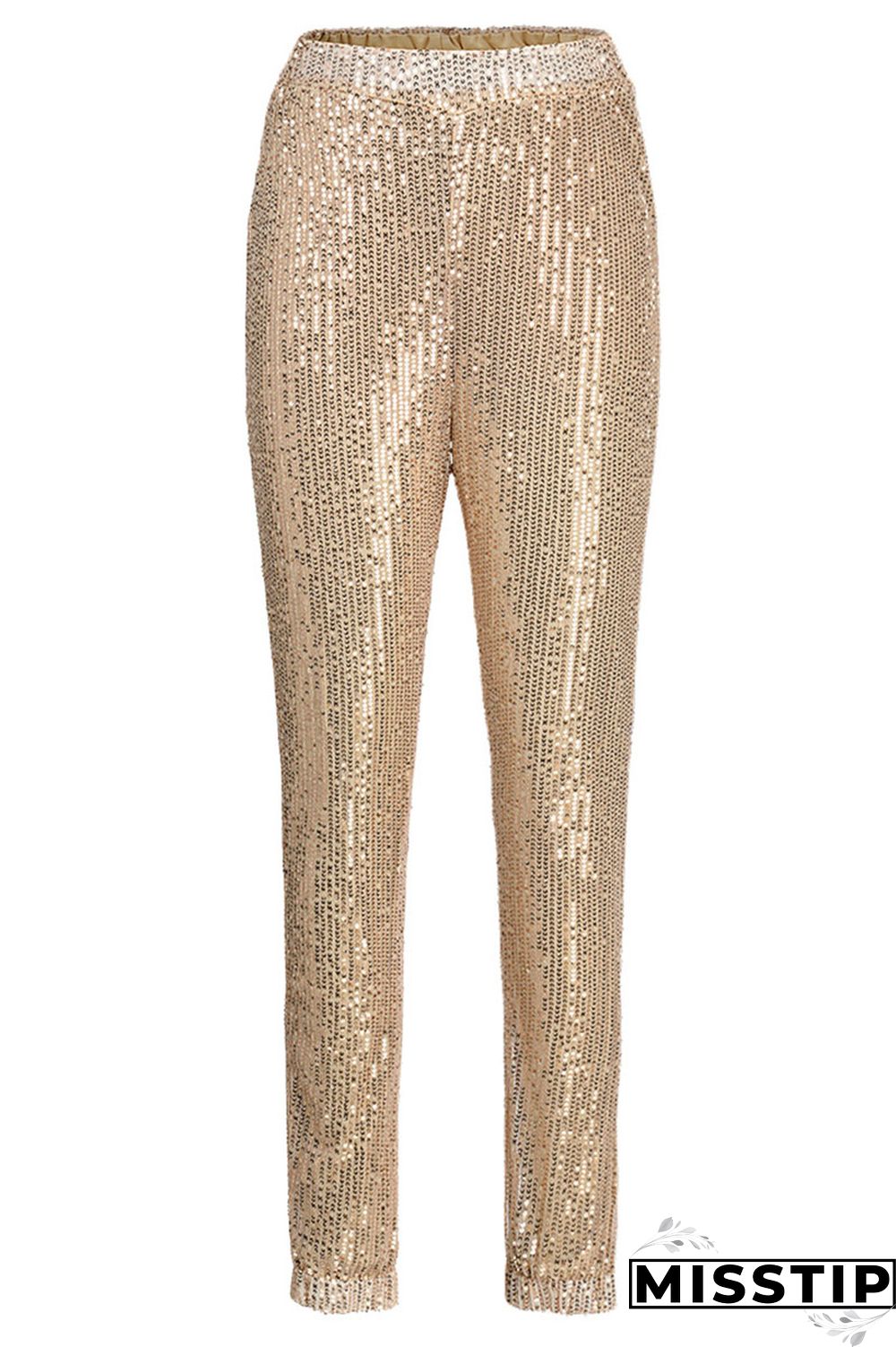 Gold Sexy Solid Sequins Mid Waist Pencil Bottoms