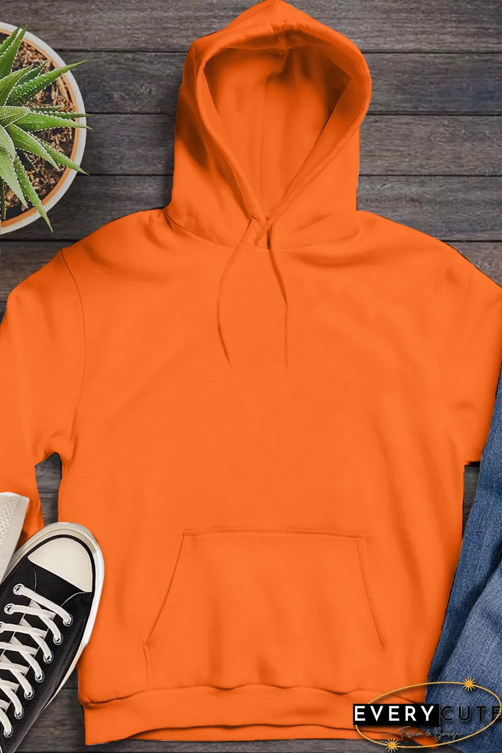 Orange Kangaroo Pocket Long Sleeve Pullover Hoodie