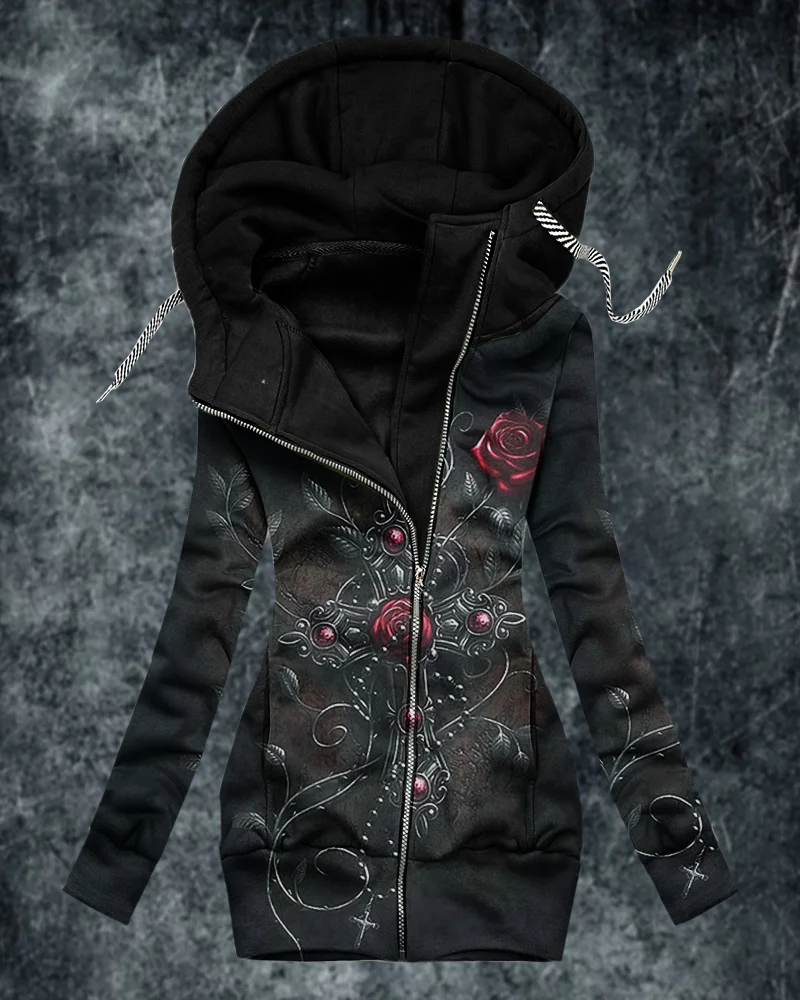 Women's Fashion Print Zip Hoodies-2321