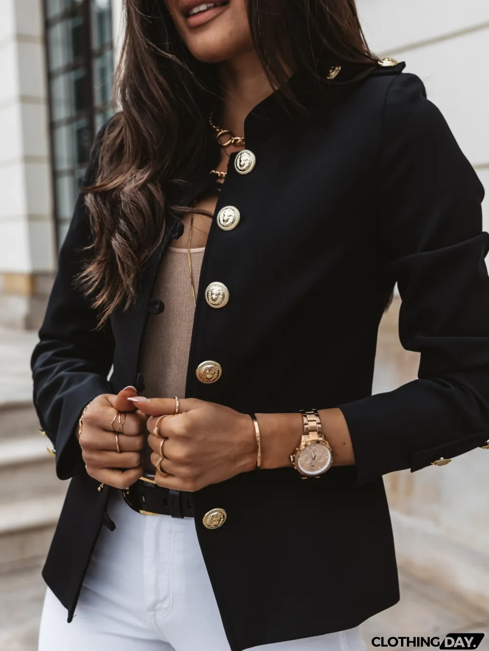 Autumn Solid Plain Button Up Retro Jacket