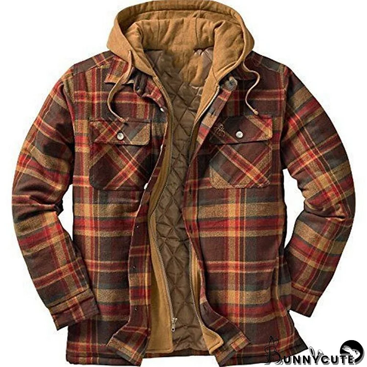 Men's Plaid Long Sleeve Oversized Hooded Jacket