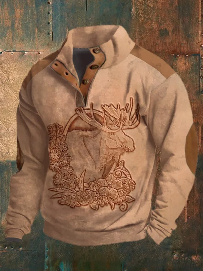 Men's Vintage Western Print Buttons Casual Sweatshirt