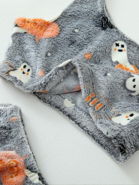4 Counts/2 Set Women's Halloween Print Glow in The Dark Crop Tank Top & Elastic Waist Shorts Fluffy Pajamas, Casual Comfortable Loungewear for Women, Comfy Loungewear for Women, Women's Sleepwear for Fall, Fluffy Pajamas