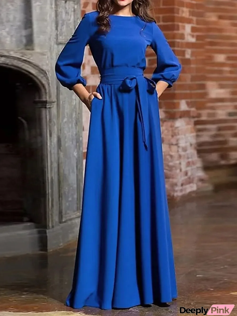 Women's Plus Size Black Dress Party Dress Wedding Guest Dress Long Dress Maxi Dress Black Wine Red 3\/4 Length Sleeve Pure Color Lace up Spring Fall Winter Crew Neck Fashion Winter Dress Christmas