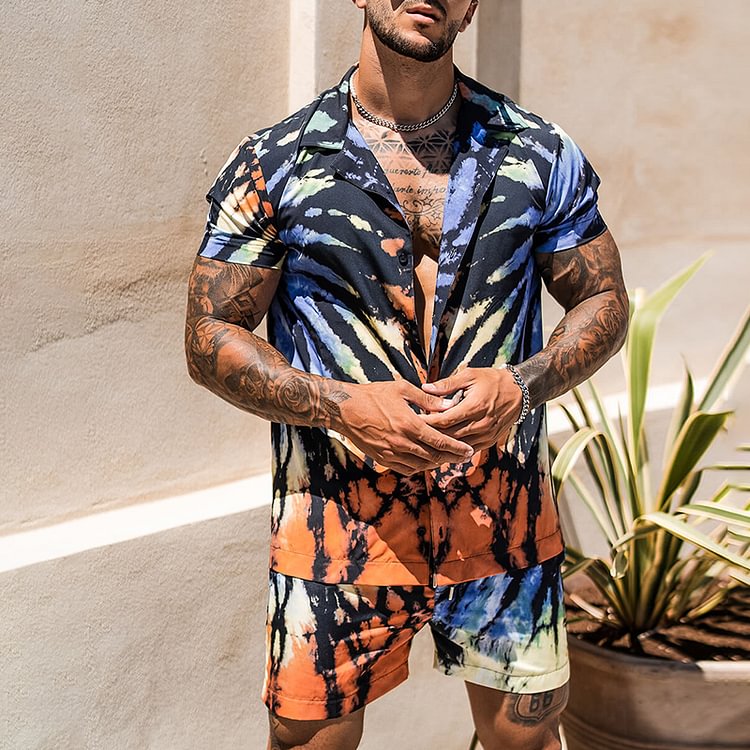 BrosWear Trendy Art Tie-Dye Print Beach Shirt And Shorts Co-Ord